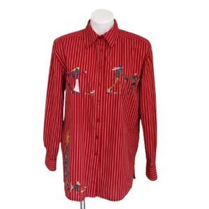 Vintage 1990s Y2K Karen Scott Embroidered Holiday Shopping, Oversized Blouse